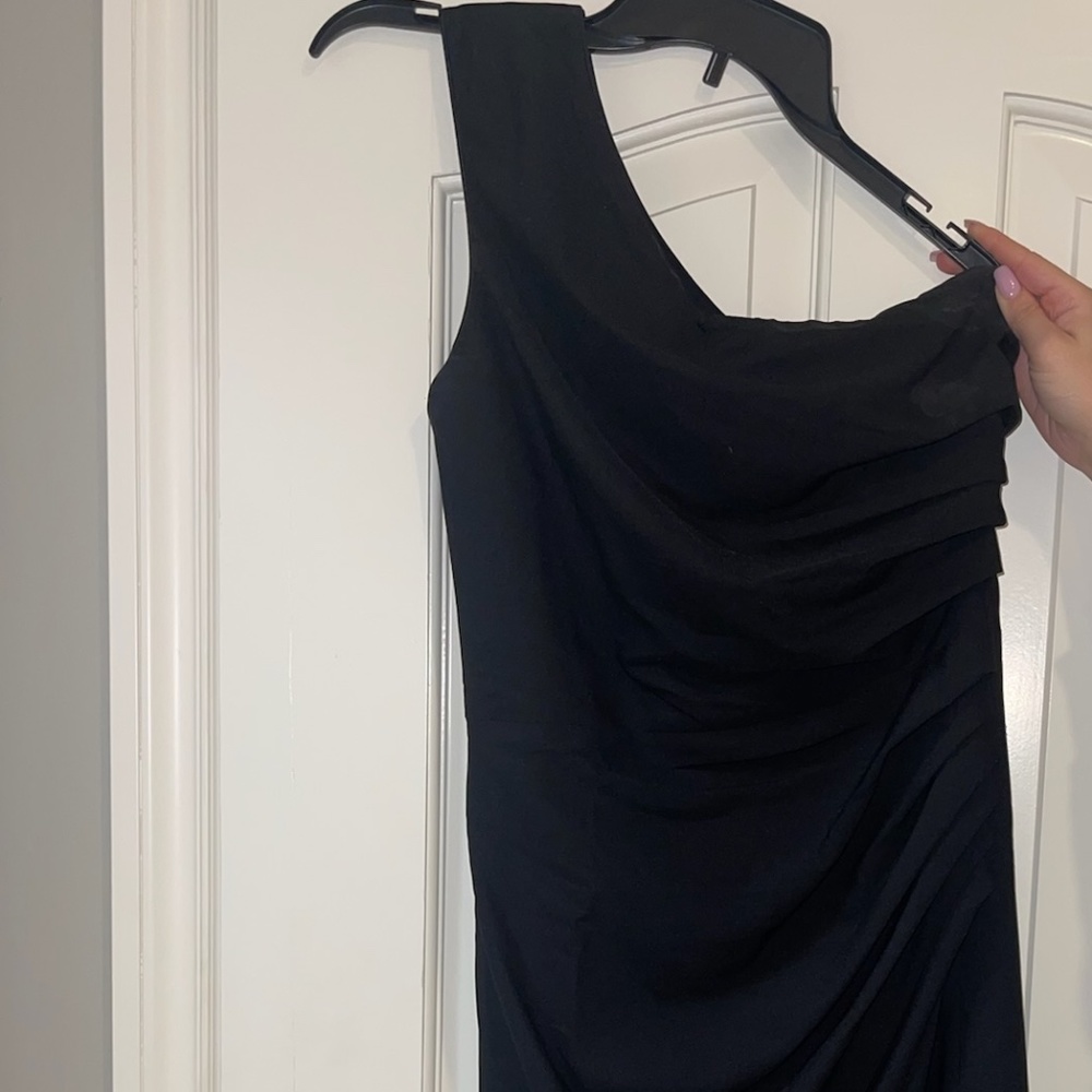 NORDSTROM- DRESS THE POPULATION Martine Stretch Crepe One-Shoulder Dress- Black - Picture 2 of 5